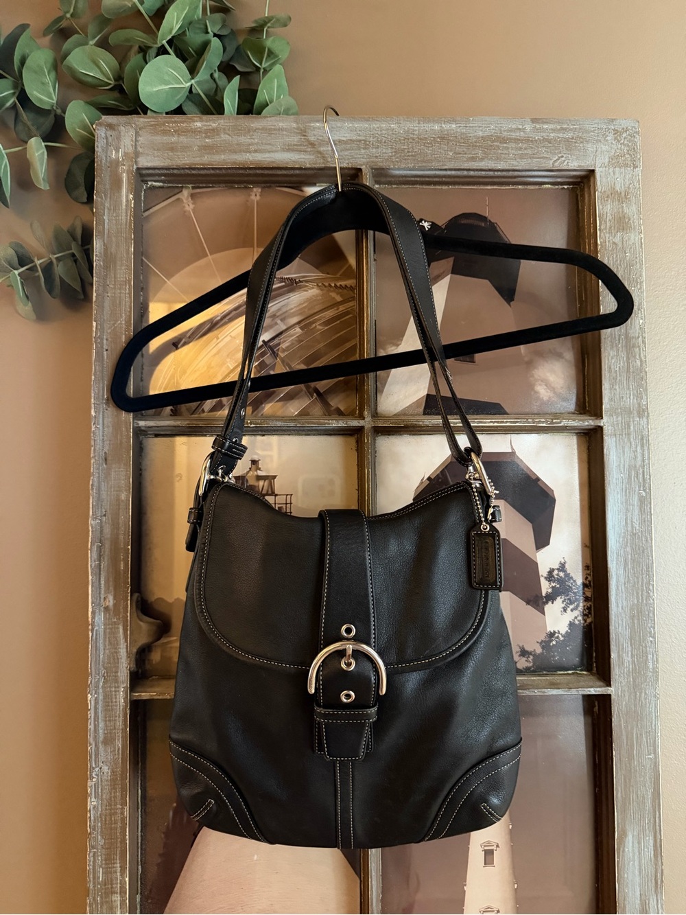 Coach Black Leather Hobo with Silver Buckle Detail